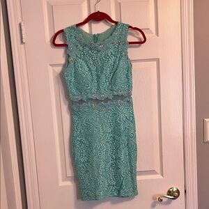 Tiffany aqua blue Sleeveless Lace party Dress